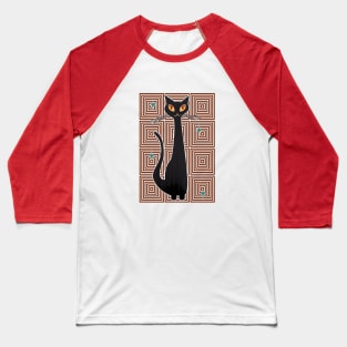 Op-Art Hip Cat Mid Century Anime (red background) Baseball T-Shirt